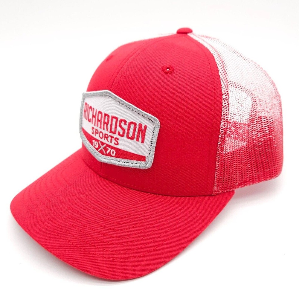 Richardson Sports 112 PM Mesh Snapback Trucker Hat Baseball Patch Cap Red White